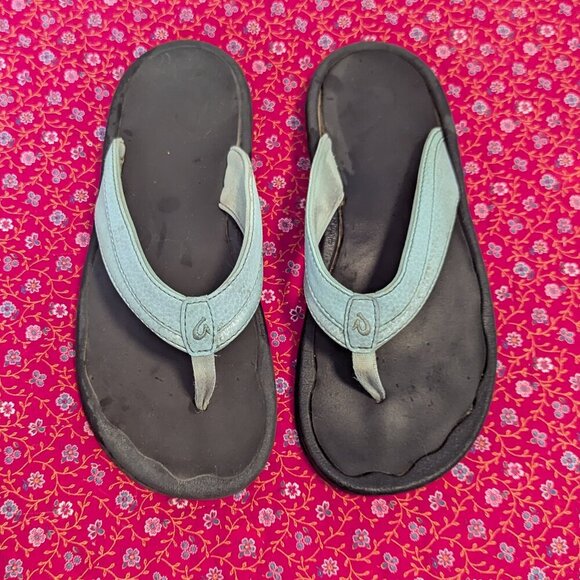 OluKai Ohana Thong Sandal Flip Flop Water Resistant Leather Arch Support Blue - Picture 5 of 6